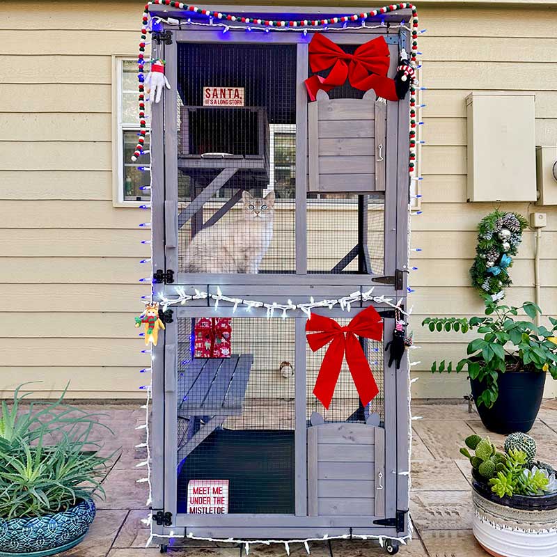 MEDEHOO Outdoor Cat Cage Wooden Enclosure Climb House with 3 Platforms, 71 inch