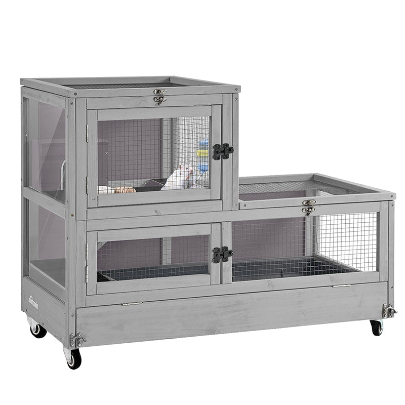 Aivituvin-AIR62 Large Guinea Pig Cage & Wooden Habitat, Gray
