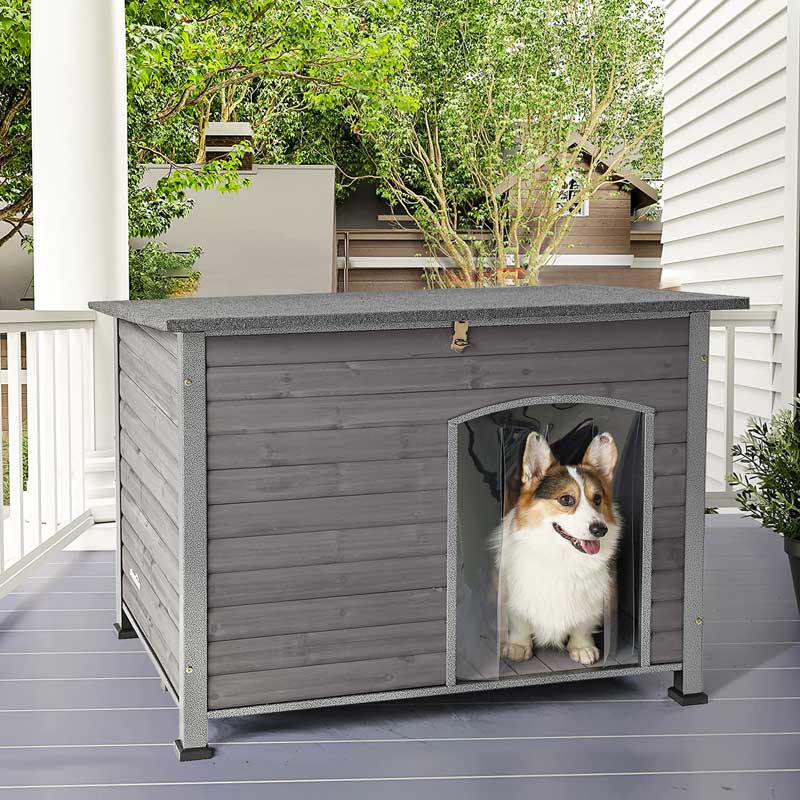 Morgete Wooden Dog House Anti-chewing Kennels for Outdoor & Indoor, Gray, Large