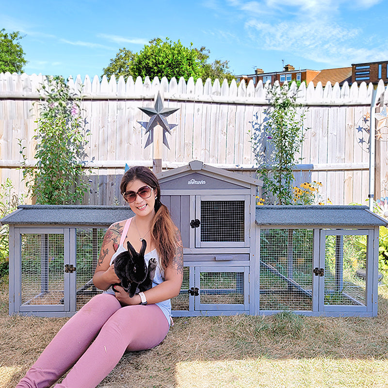 MEDEHOO 87.8'' Rabbit Hutch Outdoor Bunny Cage Indoor Small Animal House for 2 Rabbits