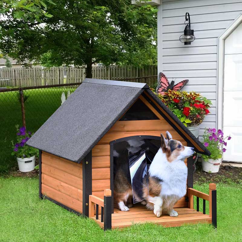 Morgete Outdoor Dog House, Puppy Shelter with Chewproof Design for Small Medium Dogs, Brown