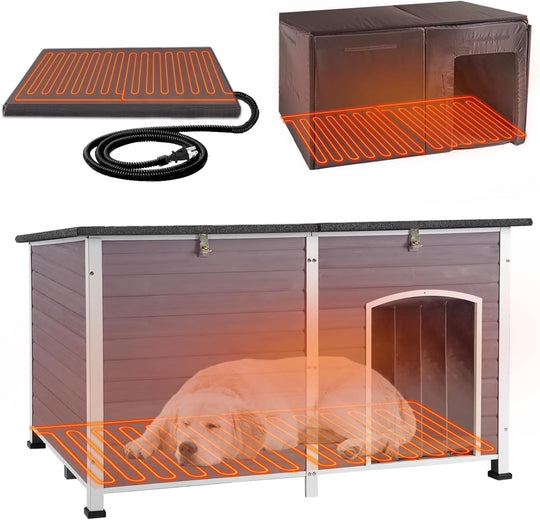 Extra Large Heated Dog House Outdoor Insulated for Winter, Weatherproof Dog Kennel with Anti-Chewing Iron Frame, Insulated Dog Shelter for Large Breed (Grey, 59.1'' Large) DH64-IN-HP-2DML