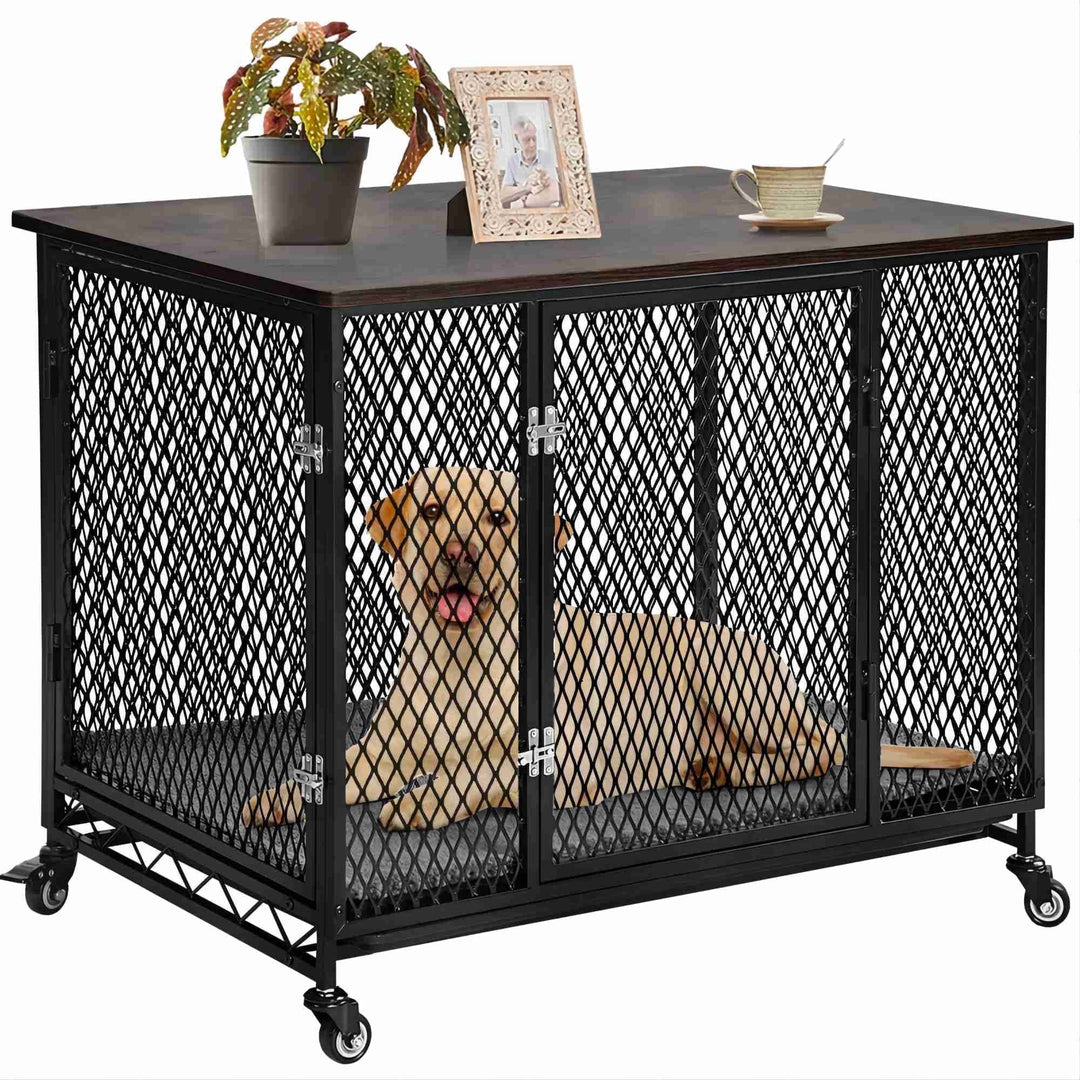 MEDEHOO Dog Crate Furniture Wooden Dog House Small Medium Large Dogs with Cushion Tray