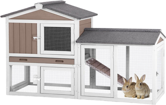 MEDEHOO Outdoor Rabbit Hutch with No-Leak Plastic Tray, Expandable Chicken Coop, Large Run Space for Bunny, Guinea Pig, Duck, and Small Animals AIR02-B-G11-WM