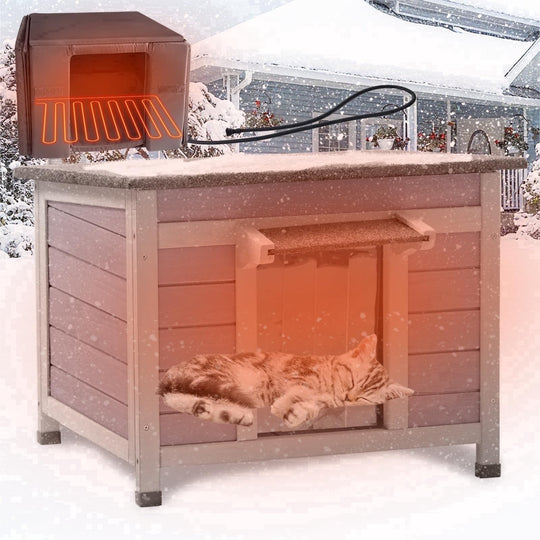 MEDEHOO Heated Cat House for Outdoor Cats with Insulated Liner for Winter, Temperature Control Cat Cage, Indoor Kitty Shelter with Heating Pad