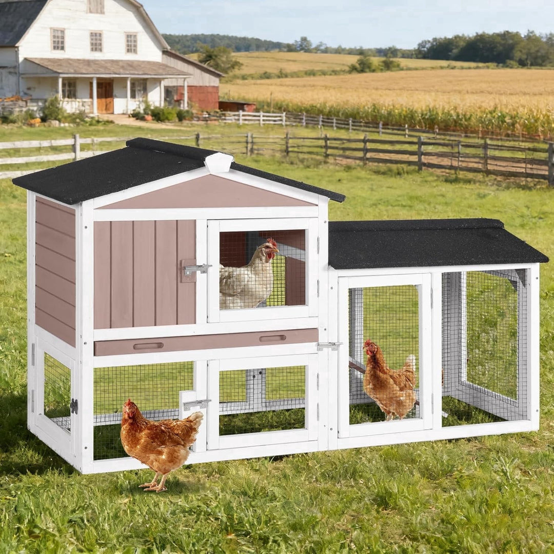 MEDEHOO Chicken Coop for 2 Chickens, Outdoor Wooden Rabbit Hutch Hen House Poultry Quail Cage with Weatherproof Asphalt Roof, Leakproof Pull-Out Tray for 2 Rabbits or Small Animals