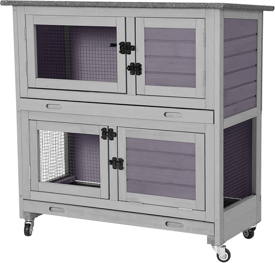 BUTINGLALE Rabbit Hutch Indoor Outdoor, Bunny Cage with Casters, Guinea Pig Cage Bunny Hutch with Two Plastic Trays 36inch SKY77-WM