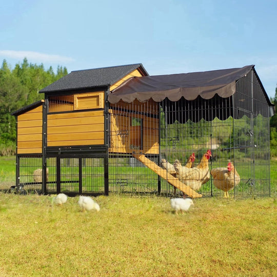 MEDEHOO 85.6" Mobile Chicken Coop, Large All-Steel Frame Hen House for 6-8 Chickens Poultry Cage with Nesting Box, Waterproof Rain Cover Duck Coop