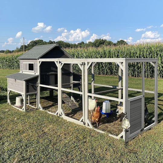 MEDEHOO Chicken Coop 55ft² Large Chicken House with Run Wooden Hen House Poultry Cage with 6 Large Nesting Boxes,10-15 Chickens AIR46-1