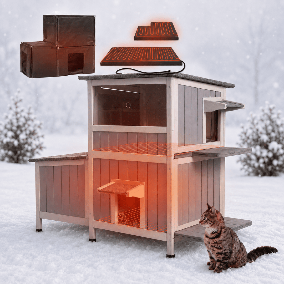 MEDEHOO Heated Outdoor Cat House, Large Insulated Cat Shelter with Heating Pad for Winter, Feral &amp; Stray Cats