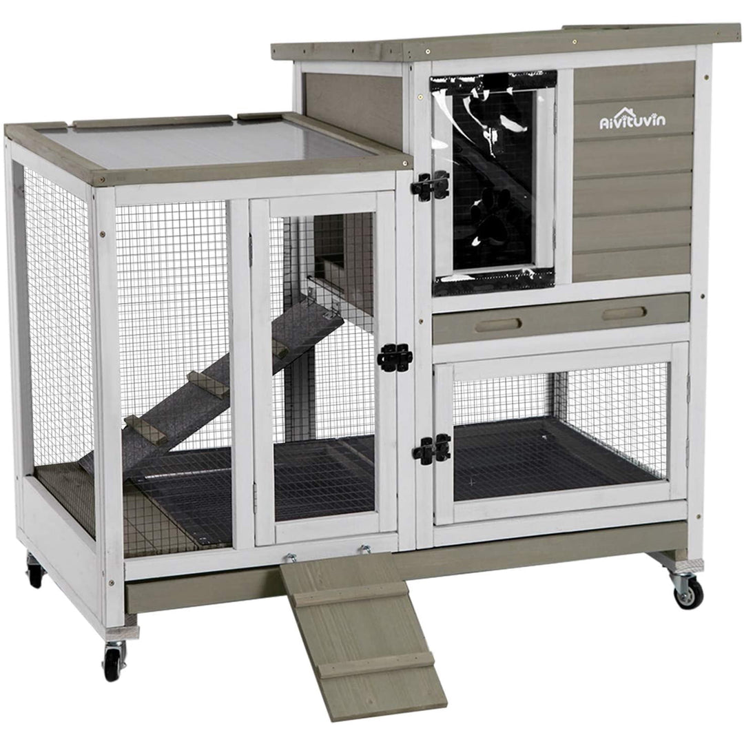 MEDEHOO Wooden Rabbit Hutch Outdoor Bunny Cage Indoor Guinea Pig House for Small Animals - Mocca