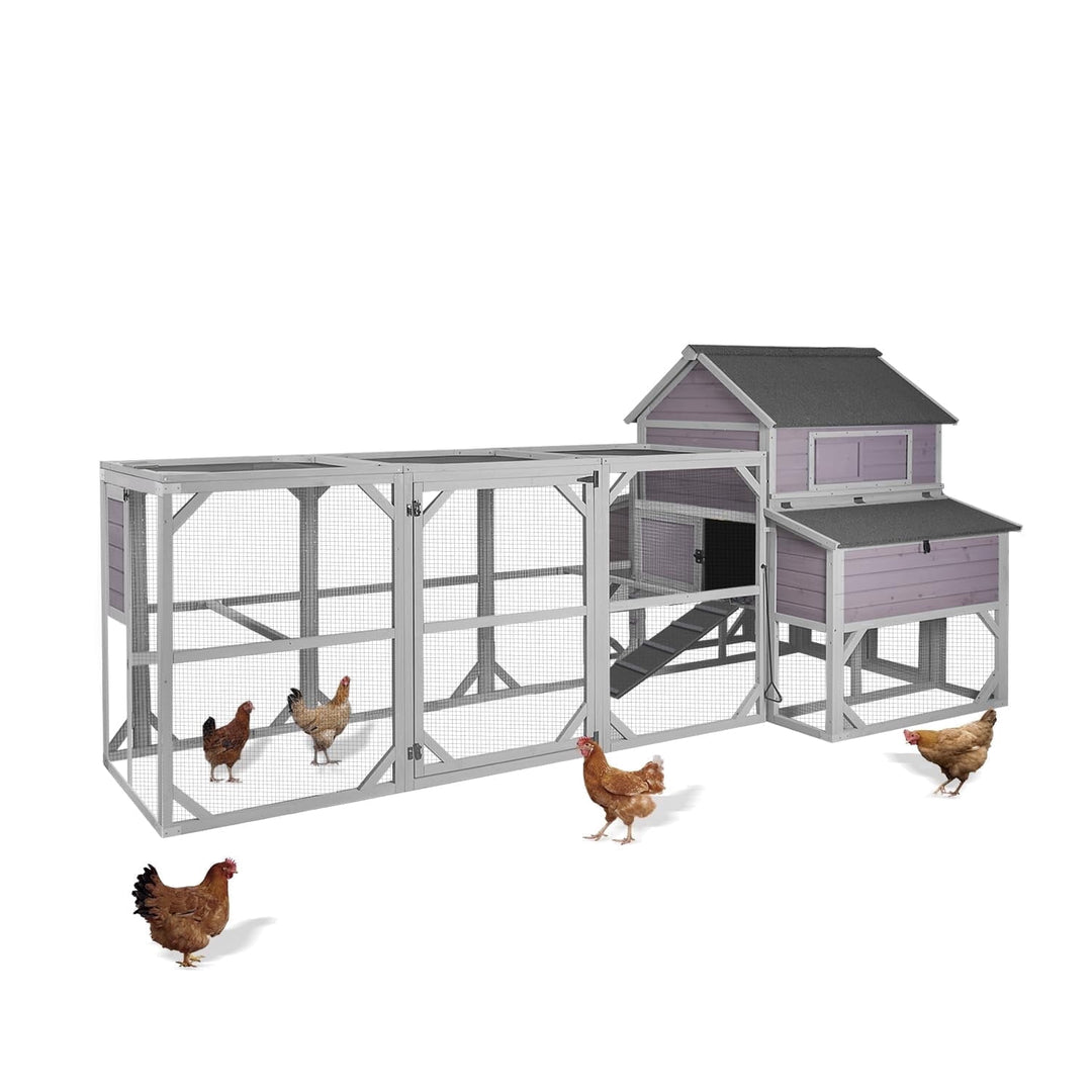 MEDEHOO 118" Large Chicken Coop with Run, 6 Nesting Boxes &amp; Removable Tray for 4-6 Chickens Outdoor, Wooden Chicken House Poultry Cage with Weatherproof Roof, 41.3ft² AIR46-km-M-WM