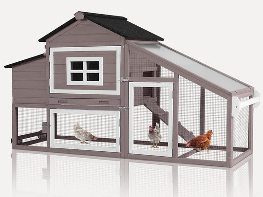 MEDEHOO Chicken Coop Expandable Chicken House for Outdoor with Wheels Nesting Box, Leakproof Pull-Out Tray &amp; UV-Resistant Roof Panel, Brown AIR23-GJ-WM2