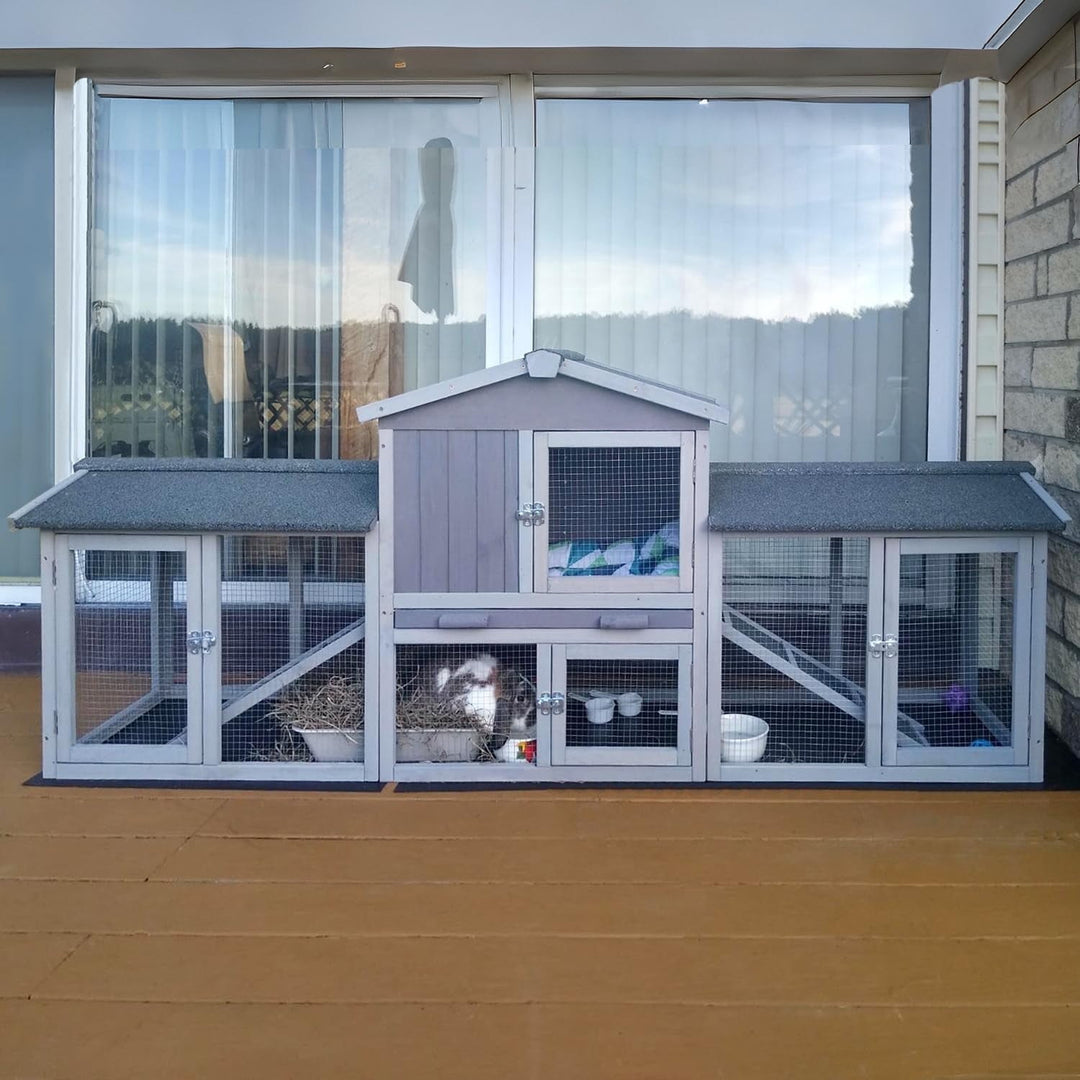 BUTINGLALE Rabbit Hutch Outdoor Large Chicken Coop with Cleaning Tray and Waterproof Roof Wooden Bunny Hutch PVC Floor Bottom for Small and Medium Bunny Rabbit Chick 87.8" L AIR04-B-A