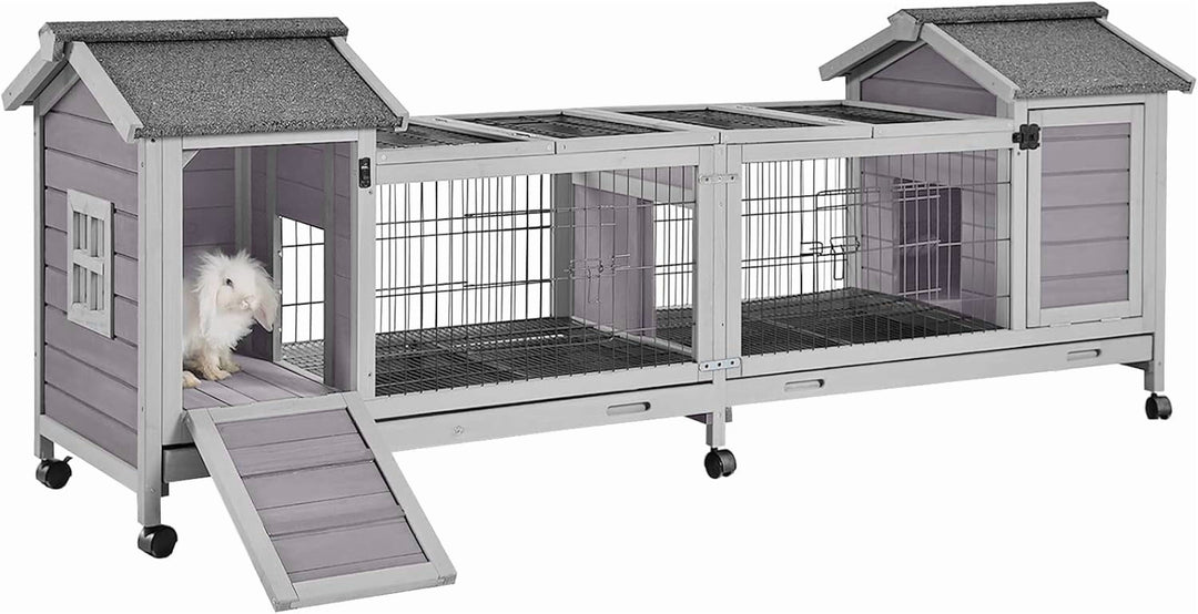 MEDEHOO Rabbit Hutch Indoor Outdoor Bunny Cage Upgrade Large Space for Rabbit,Guinea Pig,Bunny and Other Small Animals,On Wheels Move Easily. AIR68-J