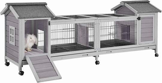 MEDEHOO Rabbit Hutch Indoor Outdoor Bunny Cage Upgrade Large Space for Rabbit,Guinea Pig,Bunny and Other Small Animals,On Wheels Move Easily. AIR68-J