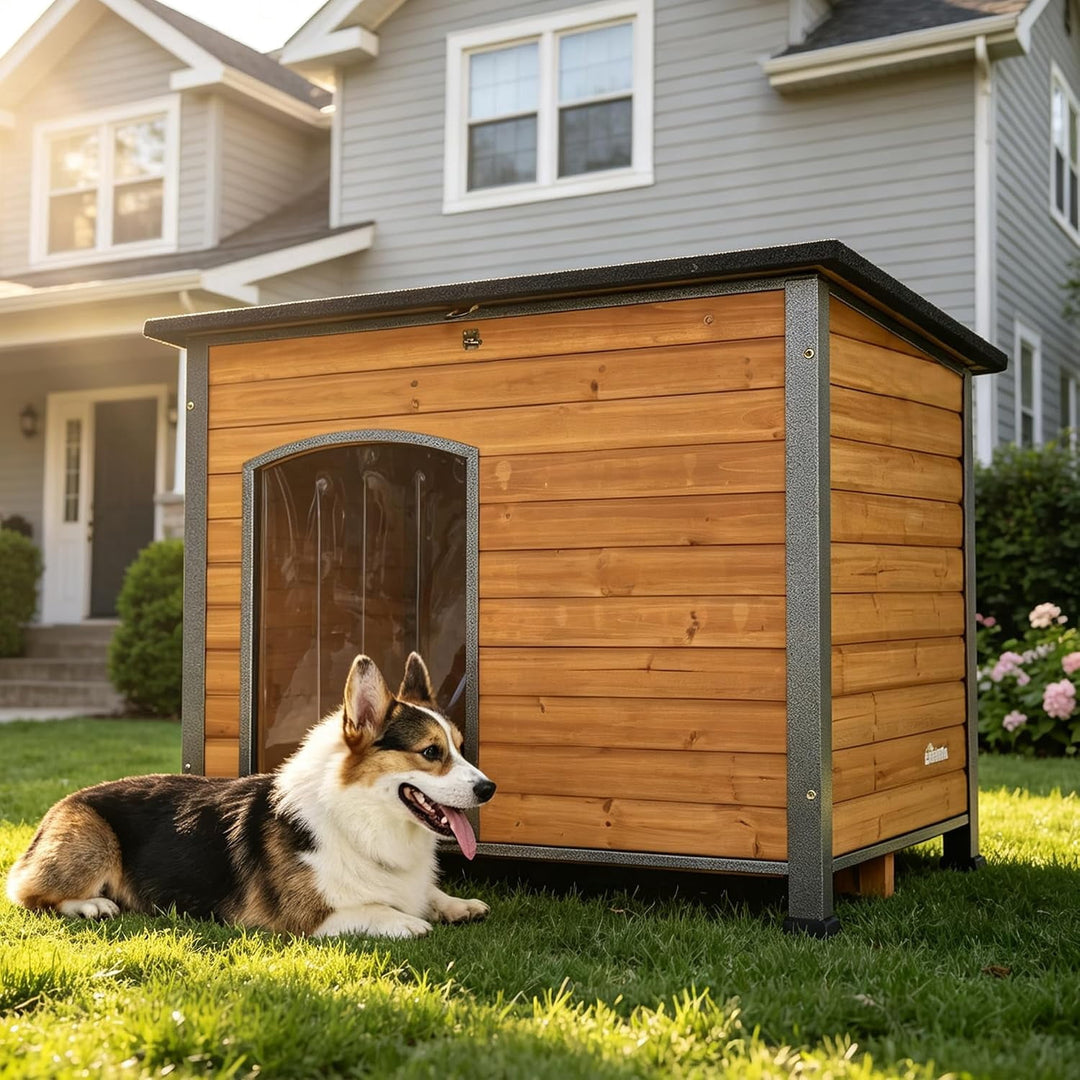 MEDEHOO Wooden Dog House Anti-chewing Kennels for Outdoor &amp; Indoor, Brown, Large