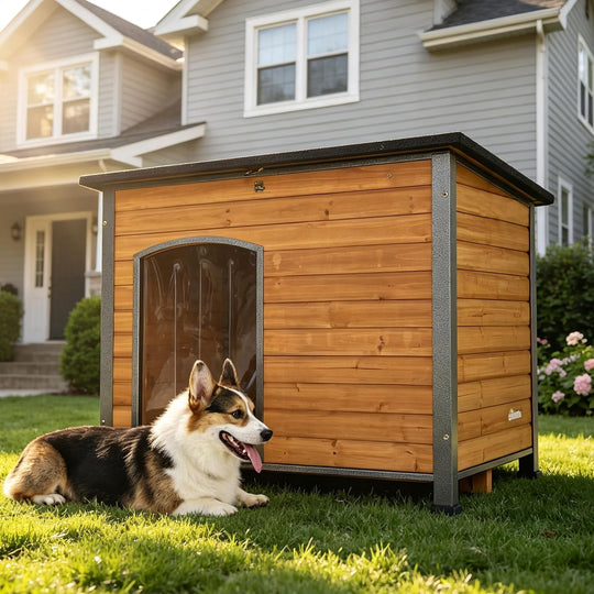 MEDEHOO Wooden Dog House Anti-chewing Kennels for Outdoor &amp; Indoor, Brown, Large