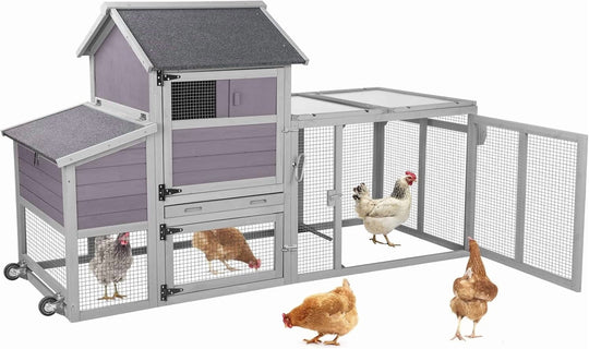 MEDEHOO Chicken Coop 78" Mobile Hen House on Wheeks Outdoor Poultry Cage with Run Duck Coop Waterproof Roof,Large AIR27-JO