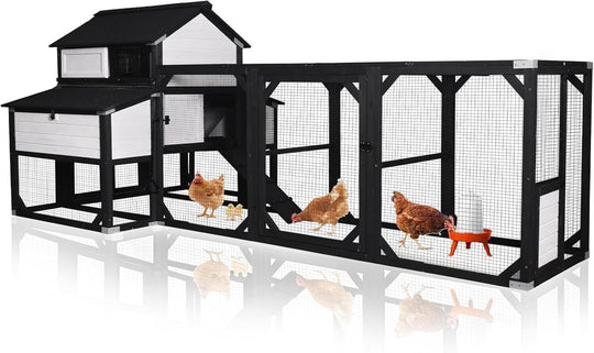 MEDEHOO Extra Large Chicken Coop for 8-10 Chickens, Reinforced Structure Outdoor Wooden Chicken House with 6 Nesting Boxes, Extended Run, Waterproof Roof, Iron Edge, Black, 118" L x 26" W x 50" H NAIR46-M-B-WM