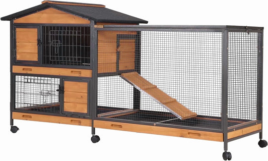 MEDEHOO Rabbit Hutch Outdoor Indoor, Rabbit Cage with Wheels Bunny Cage Large Guinea Pig Cage for Small Animals with Tray AIR190-X-WM