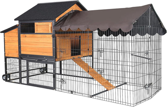 MEDEHOO Mobile Chicken Coop Upgraded with All Arounded Metal Frame Expandable Hen House with Super Large Wheels for 4–6 Chickens, 3 Nesting Boxes, Metal Run, 85" L AIR7006-N-1-WM