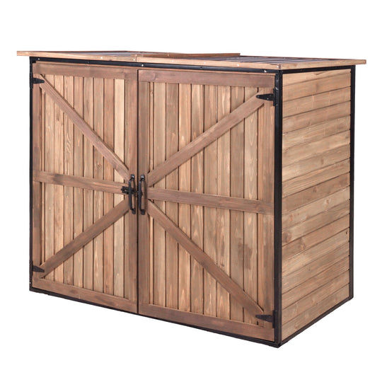 MEDEHOO Outdoor Storage Shed with Metal Frame, Weatherproof  Garden Trash Can Storage Cabinet with Adjustable Shelves &amp; Removable Floor for Garbage, Gardening Tools &amp; Accessories
