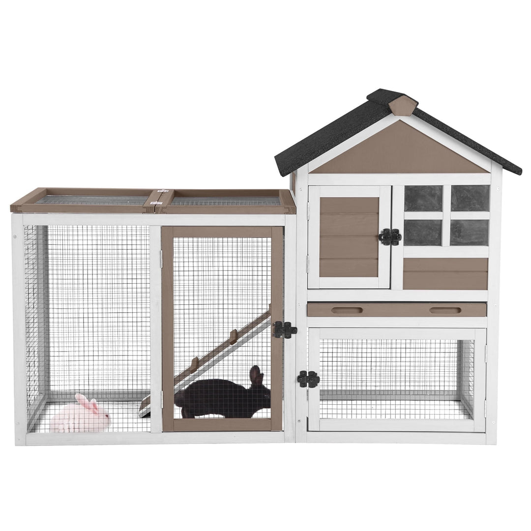 MEDEHOORabbit Hutch Chicken Coop Expandable Indoor Bunny Cage Outdoor Guinea Pig Cage with Run 51.6" L BSR70022-B