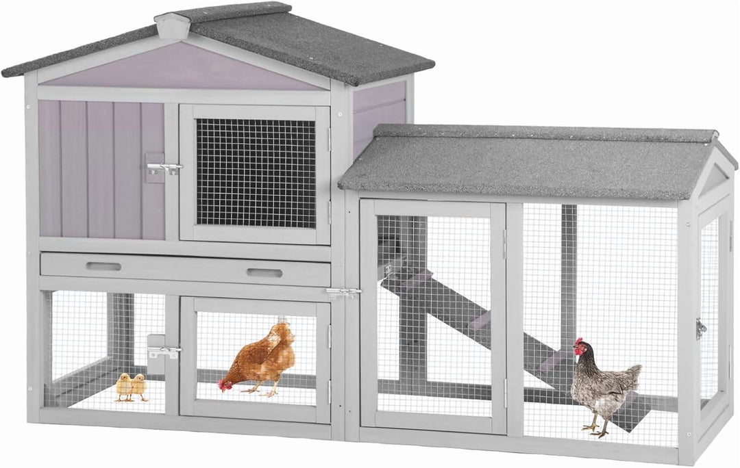 Chicken Coop Hen House with Run Outdoor Rabbit Cage Indoor Bunny Hutch with Waterproof Roof Poultry Cage AIR02-H-2-WM2