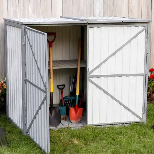 MEDEHOO Outdoor Storage Cabinet Trash Can Storage Shed Upgraded with Metal Frame for Garbage Can, Gardening Tools and Accessories AIR105-ZJ-WM