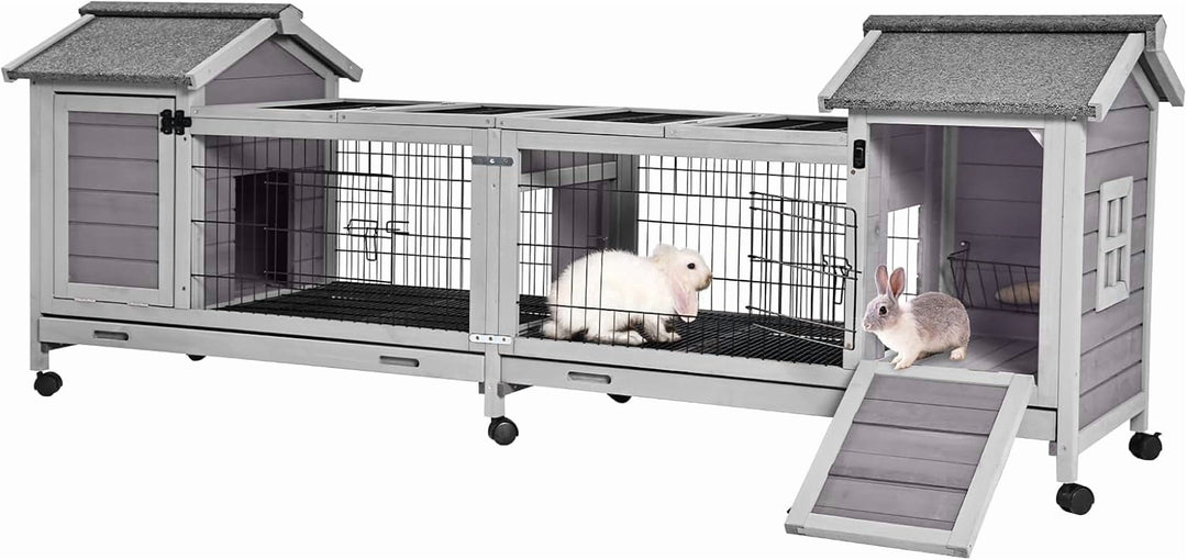 MEDEHOO Rabbit Hutch Indoor Outdoor Bunny Cage Upgrade Large Space for Rabbit,Guinea Pig,Bunny and Other Small Animals,On Wheels Move Easily