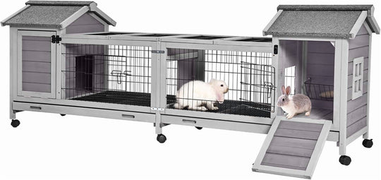 MEDEHOO Rabbit Hutch Indoor Outdoor Bunny Cage Upgrade Large Space for Rabbit,Guinea Pig,Bunny and Other Small Animals,On Wheels Move Easily