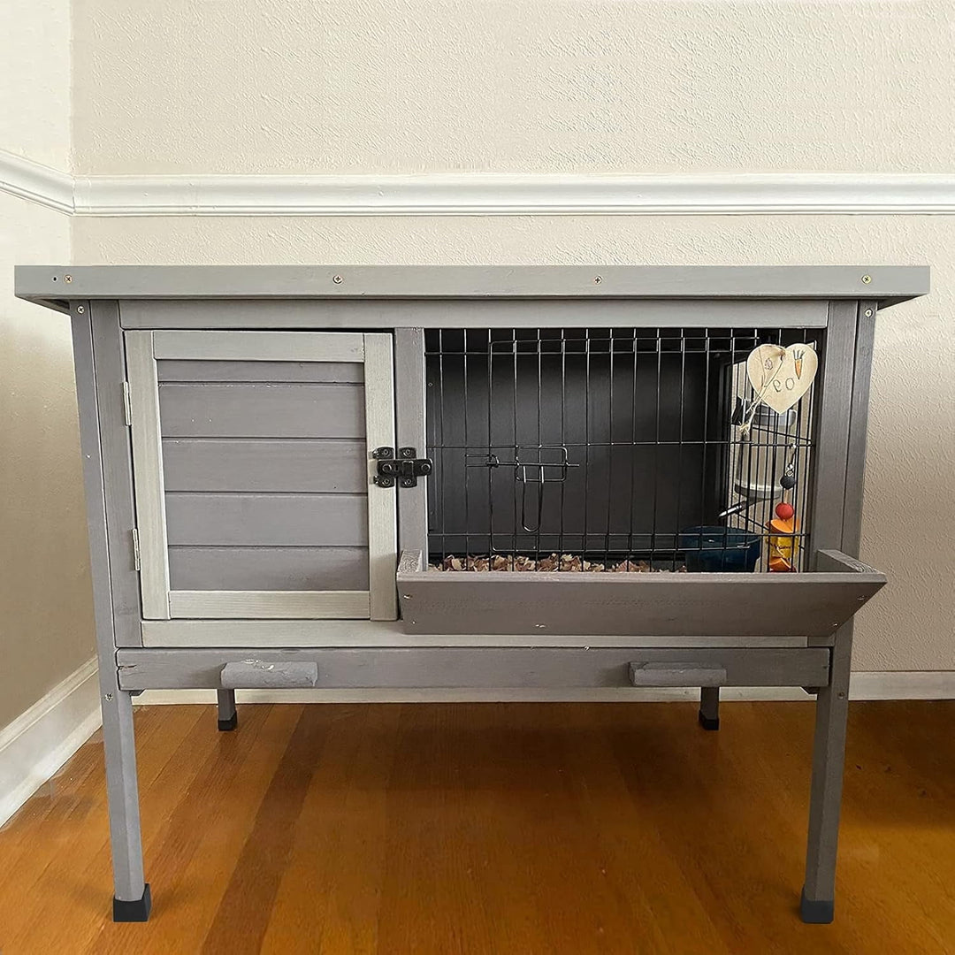 MEDEHOO Rabbit Hutch Indoor Rabbit Cage with Metal Wire Pan,Outdoor Bunny cage with Pull Out Tray AIR01-G-WM
