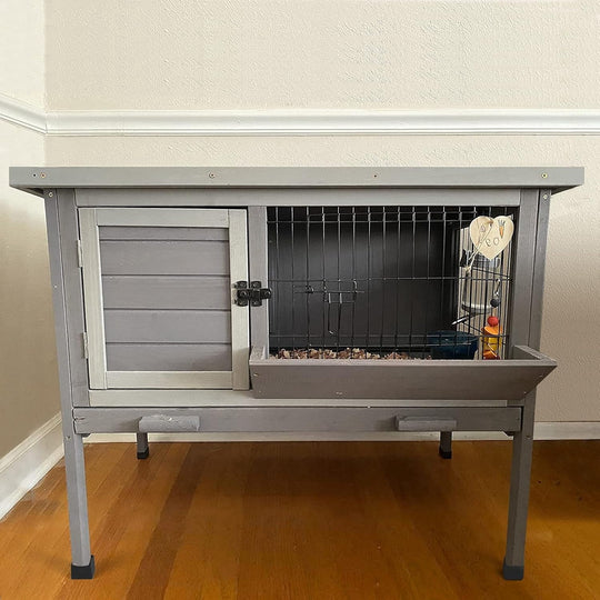 MEDEHOO Rabbit Hutch Indoor Rabbit Cage with Metal Wire Pan,Outdoor Bunny cage with Pull Out Tray AIR01-G-WM
