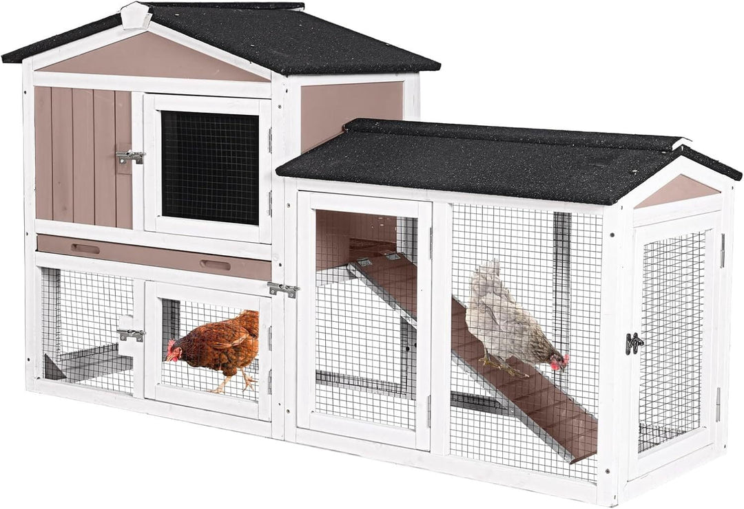 Chicken Coop Outdoor, Wooden Chicken House with Leakproof Tray and Waterproof Roof, Small Chicken Coops for 2 Chickens, Duck House, Rabbit Hutch (Brown) CK02-B-4DML-WM