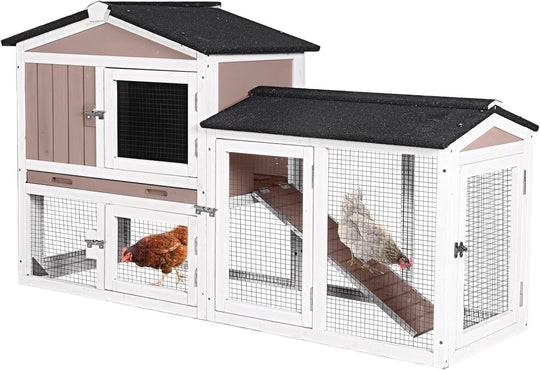 Chicken Coop Outdoor, Wooden Chicken House with Leakproof Tray and Waterproof Roof, Small Chicken Coops for 2 Chickens, Duck House, Rabbit Hutch (Brown) CK02-B-4DML-WM