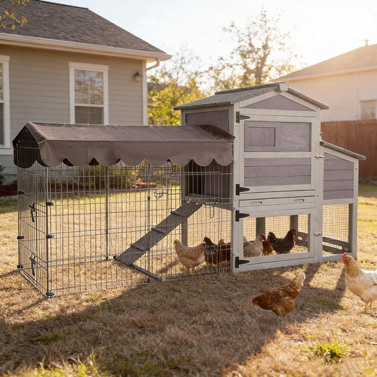 MEDEHOO Mobile Chicken Coop with Run, 79.1"L Large Outdoor Wooden Poultry Cage Hen House with Wheels, Nesting Box, Waterproof Roof for 4-6 Chickens