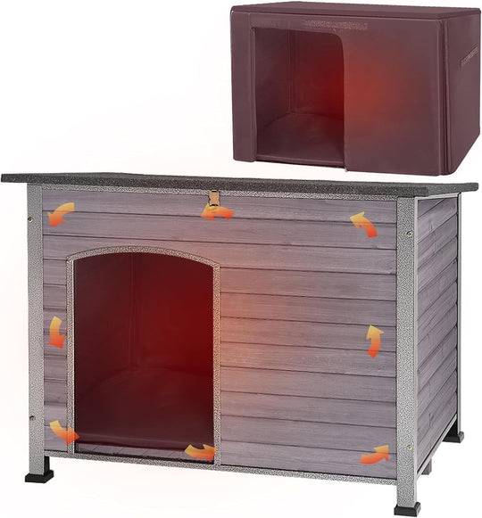 43.3" Large Dog House for Winter with Insulated Liner Outdoor Puppy Shelter with Anti-Bite Iron Frame