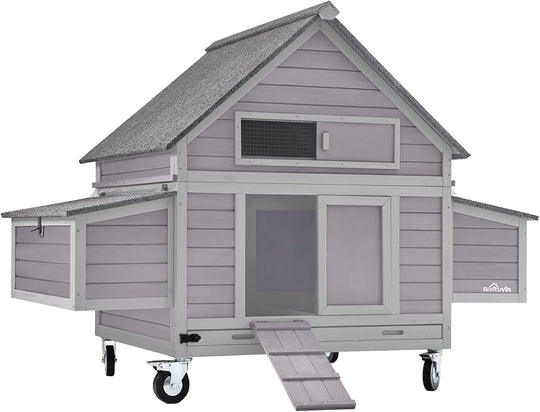 MEDEHOO Portable Chicken Coops Poultry Cage with Wheels, Outdoor Hen House with Nesting Box, Outdoor Duck House Weatherproof Mobile Chicken House with Wheels AIR67-WM2