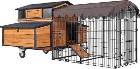 MEDEHOO Mobile Chicken Coop with All Arounded Metal Frame Large Hen House with Super Large Wheels for 6–8 Chickens, 6 Nesting Boxes, Metal Run, 76.7" L AIR7019-A-WM