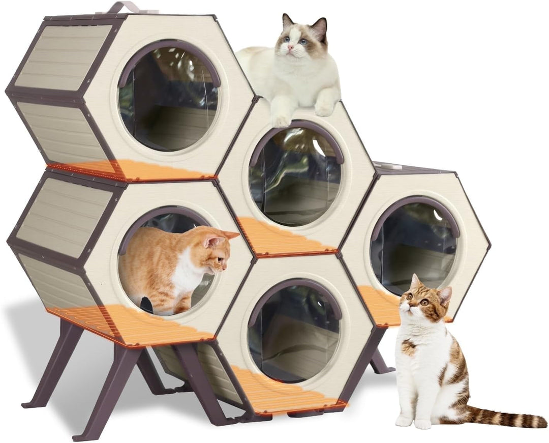 MEDEHOO Outdoor Indoor Heated Cat House with Heater, Combined Cat Condo with Adjustable Temperature and Time, Insulated Feral Cat Shelter with Escape Door for Winter Weatherproof (5 Set)