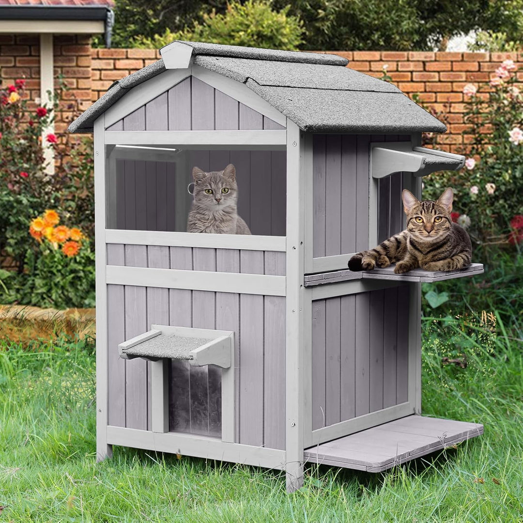 MEDEHOO Outdoor Cat House for Winter Feral Kitty Shelter with Escape Door,2 Stroy AIR94-J
