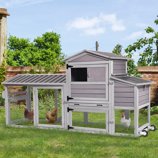 MEDEHOO Chicken Coop 80in Mobile Chicken House with Run Portable Wooden Poultry Cage with Nesting Box Rabbit Hutch on Wheels,Movable AIR61-J-WM