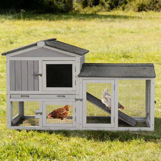 MEDEHOO Chicken Coop Hen House with Run Outdoor Rabbit Cage Indoor Bunny Hutch with Waterproof Roof Poultry Cage,Rabbit Hutch with No Leakage Pull Out Tray Gray AIR02-00J-WM