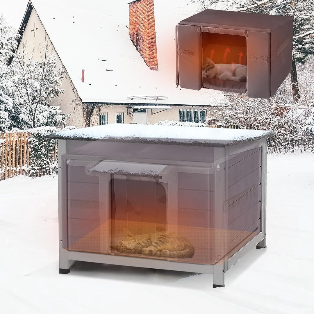 MEDEHOO Insulated Cat House with Insulated Liner for Outdoor Weatherproof, Wooden Outdoor Cat Shelter for Winter AIR12IN-AD-WM