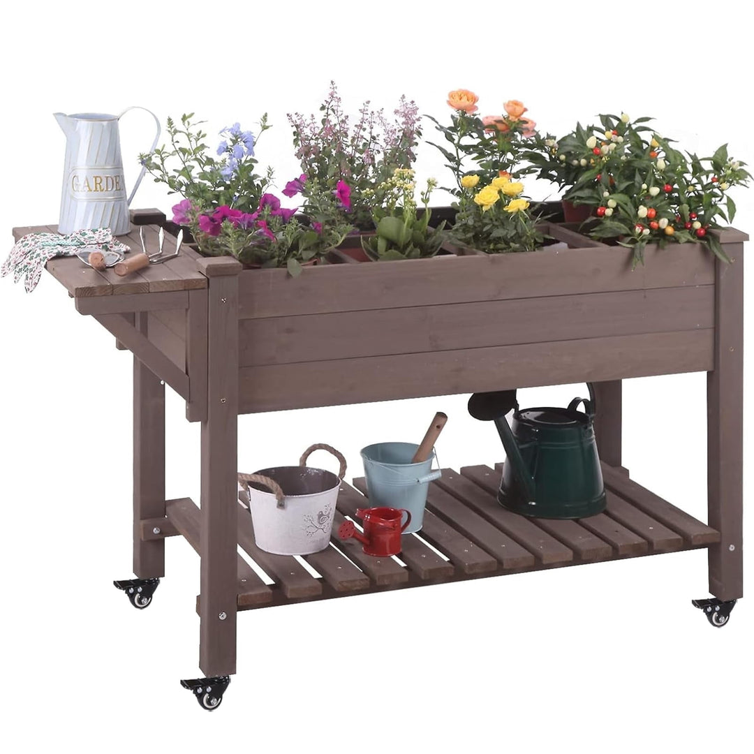 BUTINGLALE Raised Garden Bed Mobile Outdoor Planter Box with Legs for Vegetables Flower Herb, Large Storage Garden Box on Wheels GUT02-G-WM