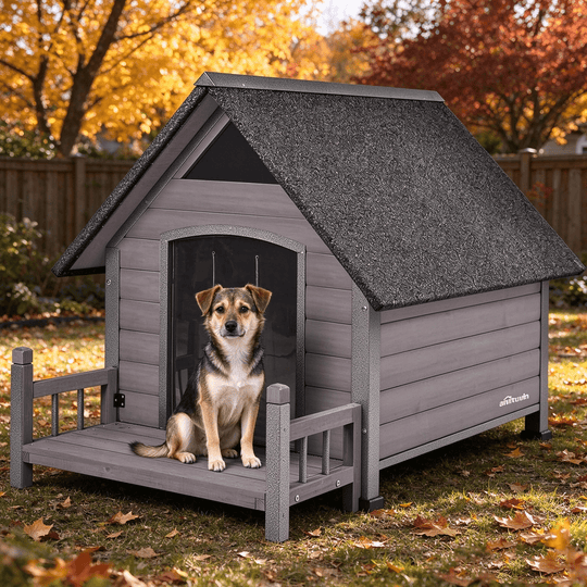 MEDEHOO Outdoor Dog House, Puppy Shelter, Anti-Bite Design for Medium Dogs with Porch