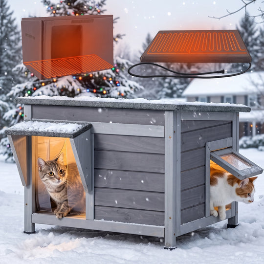 MEDEHOO Heated Outdoor Insulated Dog House with Heating Pad and 6-Sided Insulation for Small Dogs and Feral Cats, Keeps Pets Cozy in Winter