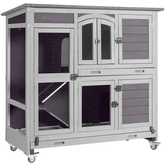 MEDEHOO 47" Rabbit Hutch Indoor Outdoor Bunny Cage on Wheel Bunny House with Tray