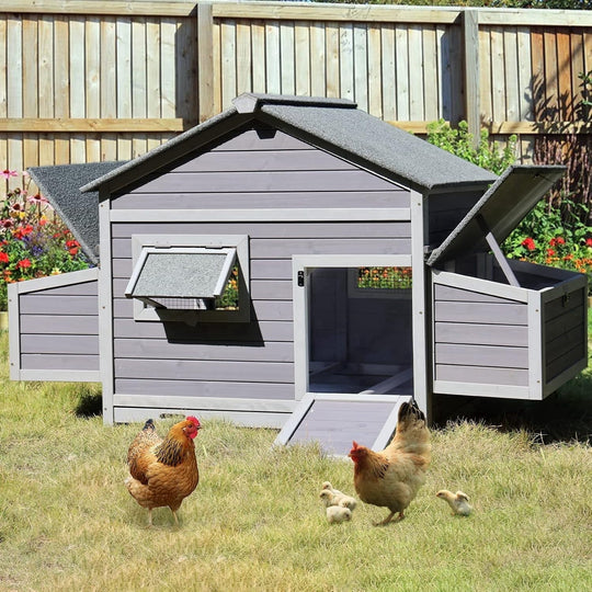 MEDEHOO Chicken Coop with Two Large Nesting Boxes Wooden Hen House Outdoor Poultry Cage Duck Coop Weatherproof
